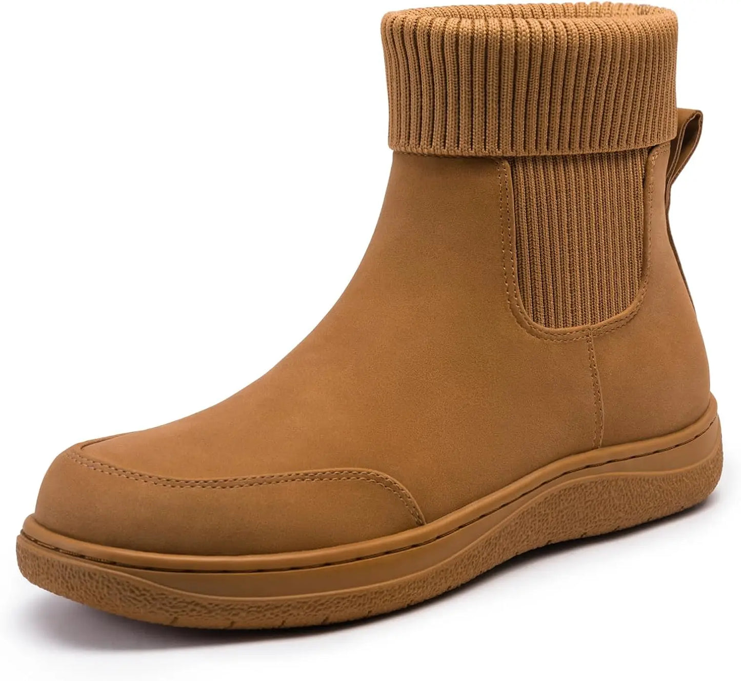 Women's Chelsea Ankle Boots Comfortable Winter Short Leather Boots Fashion Slip On Elastic Sock Booties Wide Width