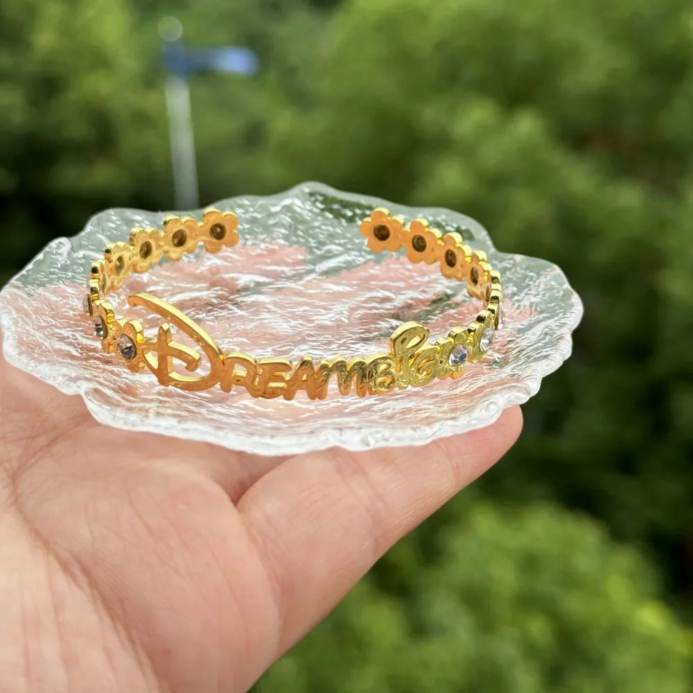 DUOYING Custom Letter Bangle Floral Customised Birthstone Bracelet Colorful Stainless Steel Gold Jewelry For Baby Girl Gift