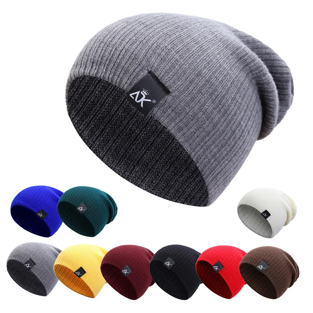 Windproof Stretchable Cotton Pullover Hat Autumn Winter Men Head Cap Warm Knitted Beanie Women Casual Hat For Cycling Walking