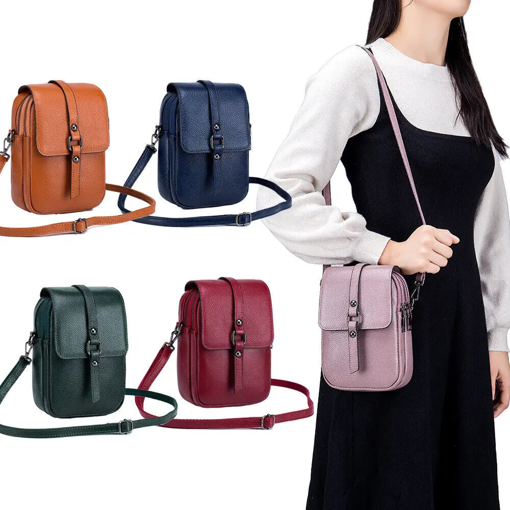 Women's Cross Body Shoulder Bag Genuine Leather Clutch Bag Large Capacity Zipper Wallet Handbag Adjustable Shoulder Strap Bag