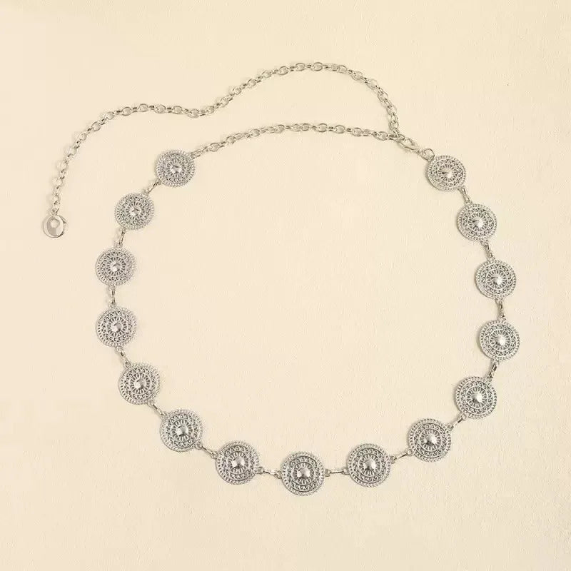 Vintage Hollow Circle Metal Waist Chain One Piece Women Fashion Belt Accessory