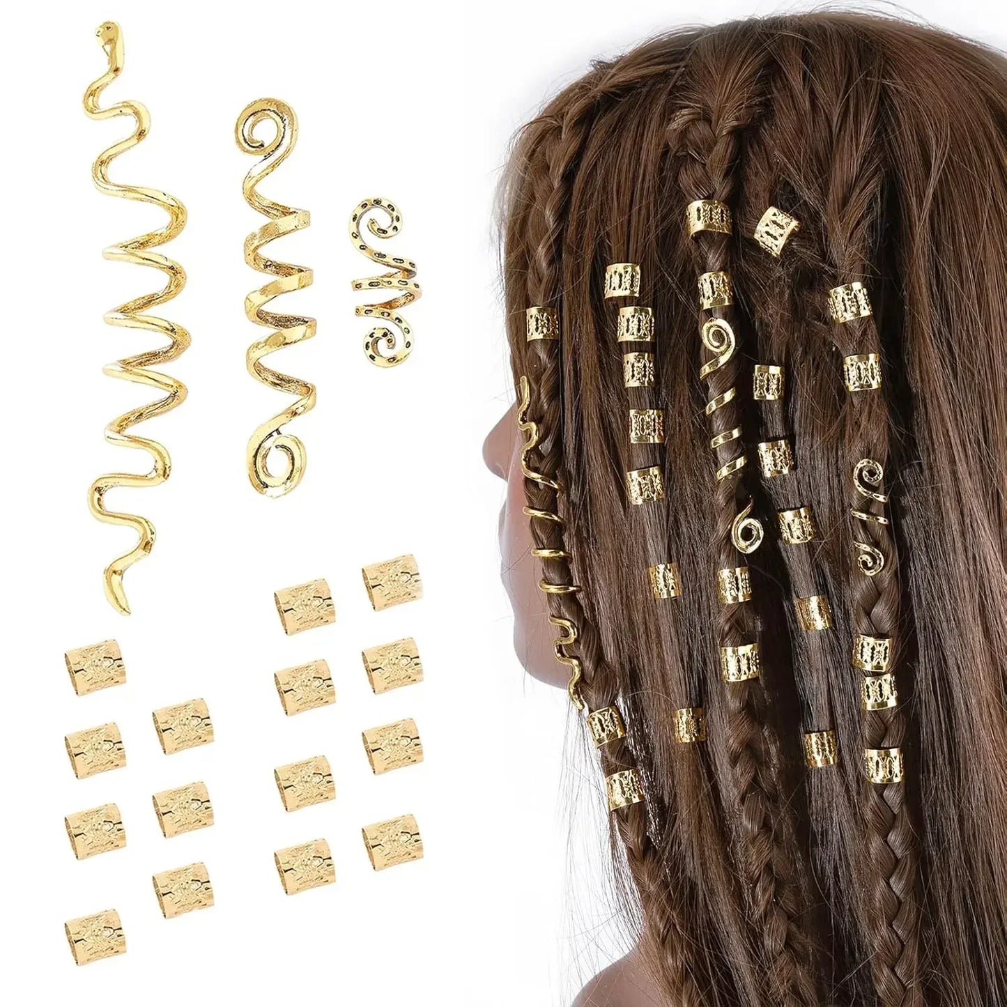 18Pcs Hair Accessories Loc Hair Jewelry for Women Braids, Dreadlock Beads Metal Hair Clips Decoration Gold(Multiple Styles)