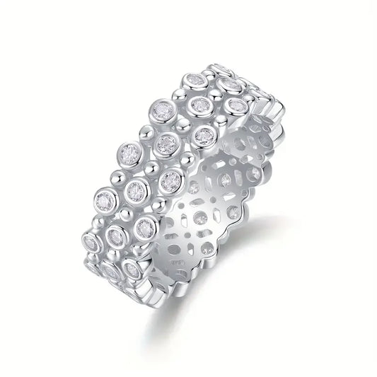 1pc Moissanite Ring 925 Sterling Silver 18K Gold Plated Bubble Bezel Double Row Design Elegant Gift Comes with GRA Certificate