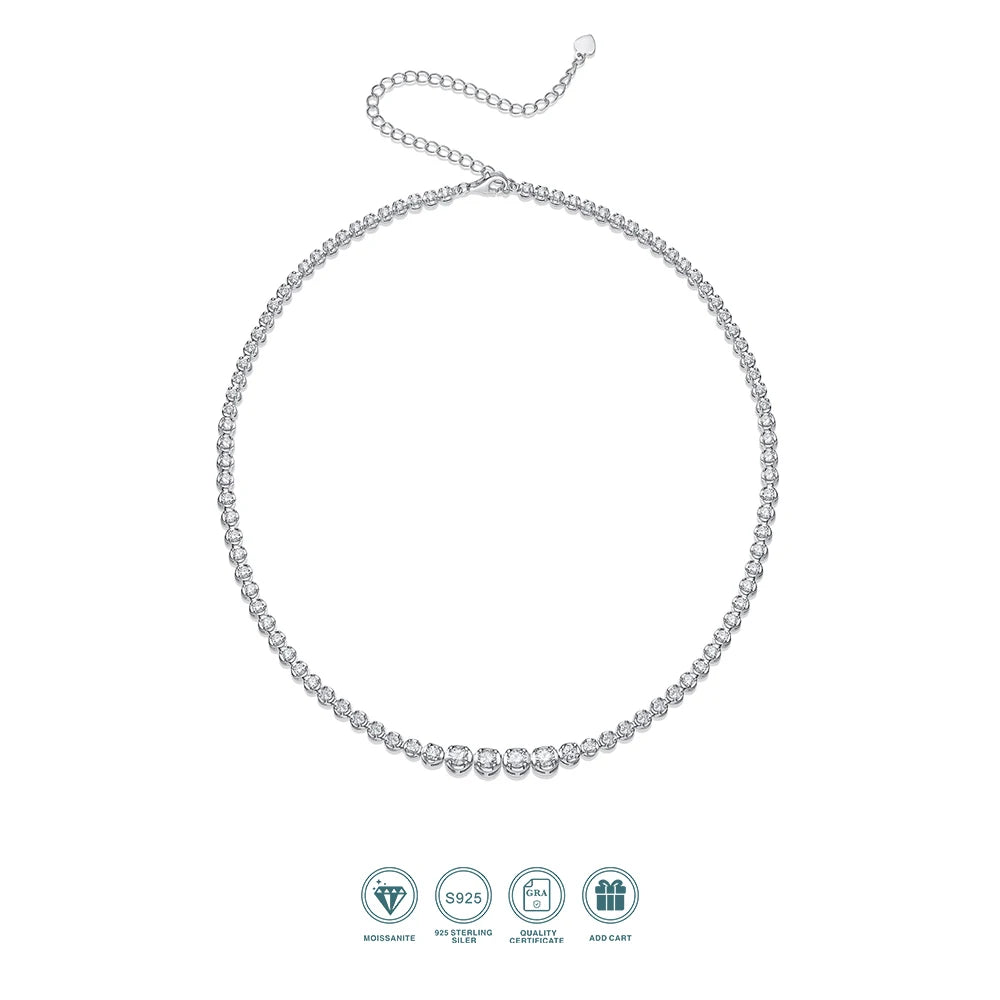 JIUZUAN Moissanite 4 Stone Tennis Necklace 925 Sterling Silver 18K Gold Plated Elegant Jewelry Comes with GRA Certificate