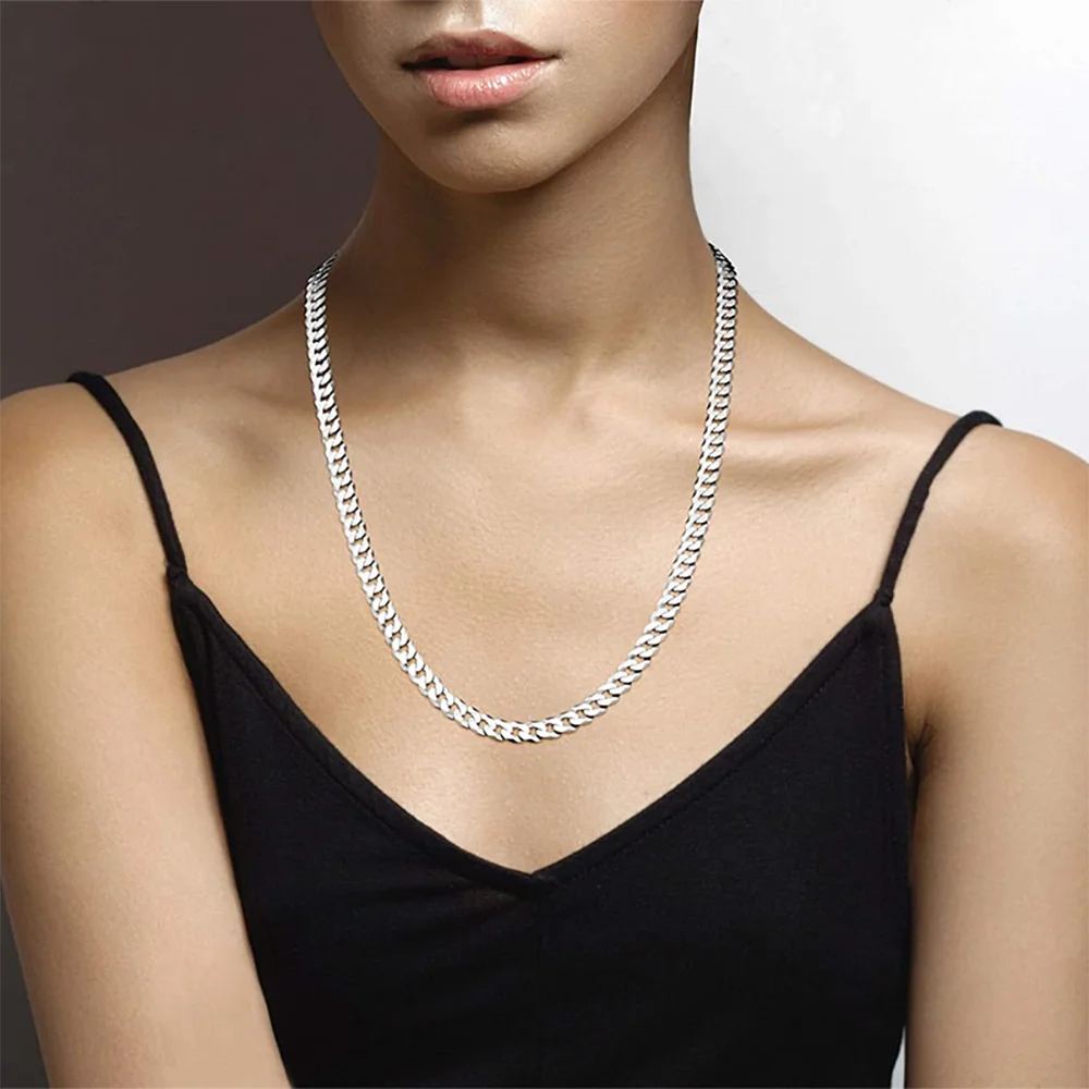 7mm Men's Cuban Link Chain 925 Sterling Silver Necklace Curb Cuban Link Chain Chokers for Women Hip Hop Jewelry Ships from USA
