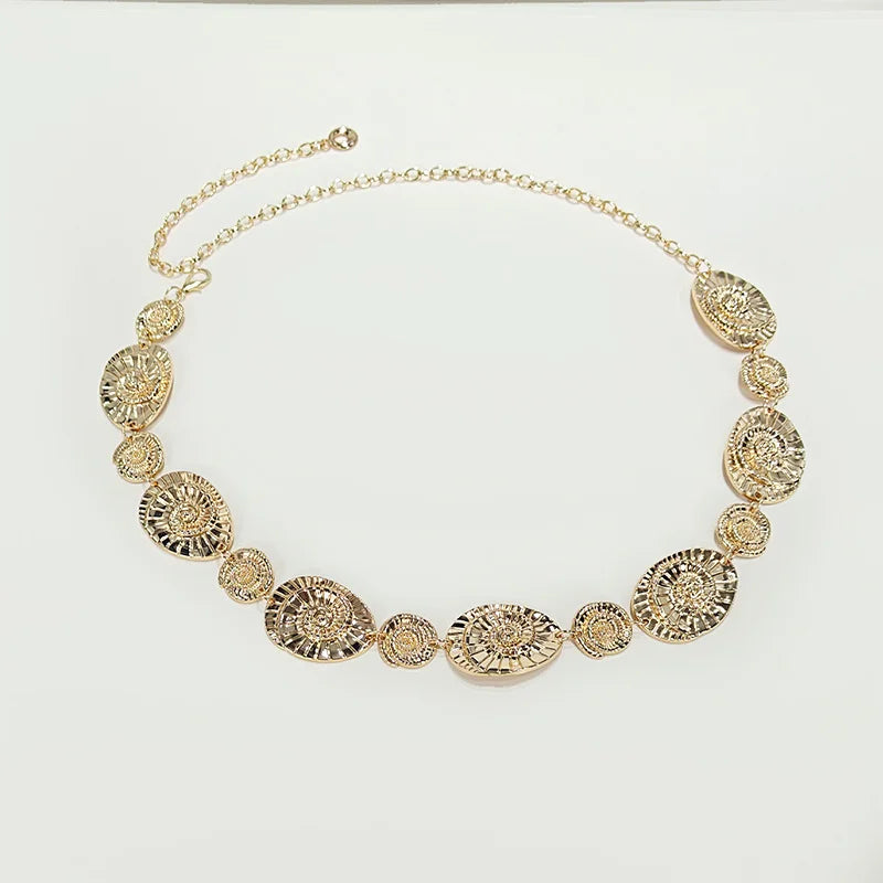 New Fashion Golden Waist Chain Metal Belt Women's Personalized Irregular Designer Geometric Shape conch Jeans Belt  Summer Beach