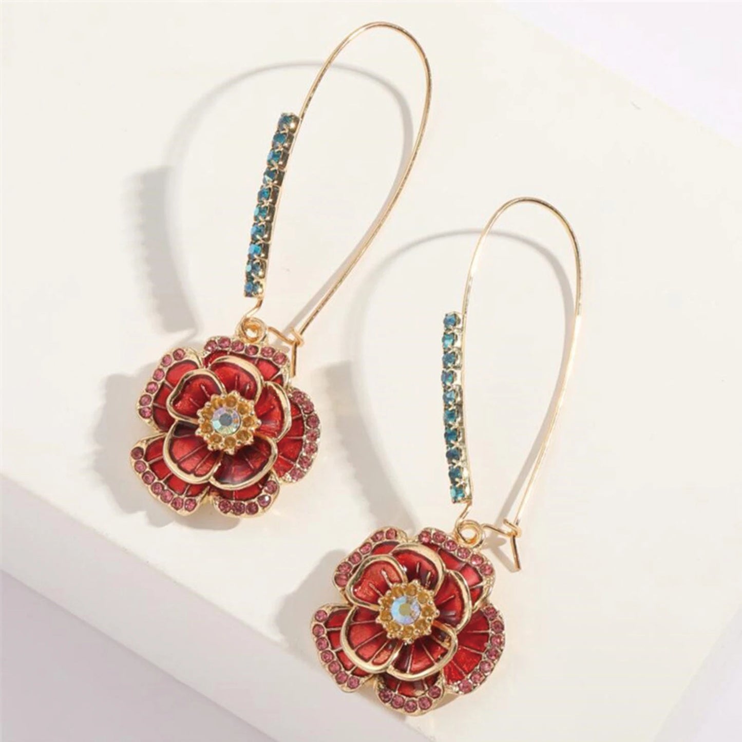 925 Silver, Wild Rose Earrings, Women's Earrings with Synthetic Zirconia, Stylish, Elegant, Luxurious, Cool and Trendy, Gifts fo