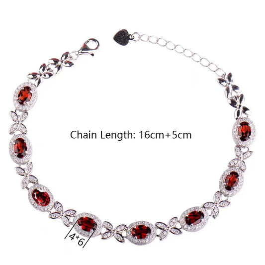 925 silver electroplated white gold inlaid with 6.8 carat natural garnet, fashionable bracelet for men and women "Mother