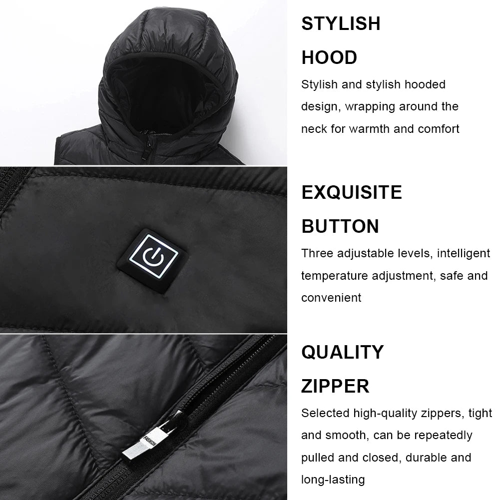 10 Heating Zones Electric Heated Jackets USB Heating Vest Thermal Winter Warm Jacket for Kids Boys Girls