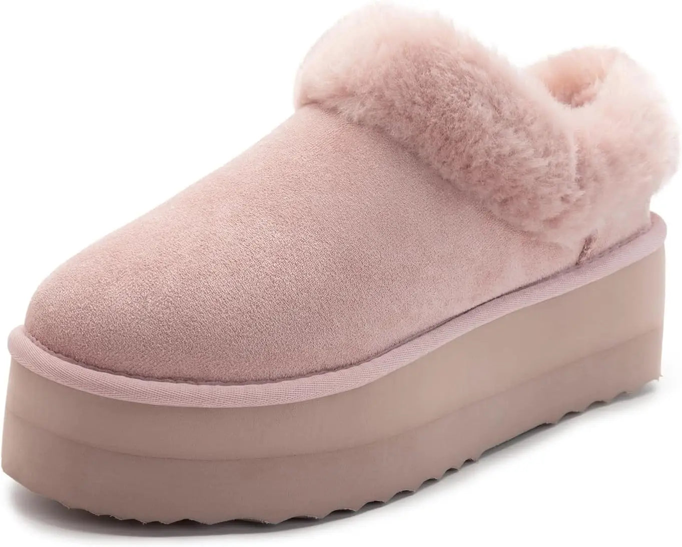 Women's Platform Slippers Fluffy House Slippers For Indoor And Outdoor Short Ankle Boot Fur Lined Clog Slippers