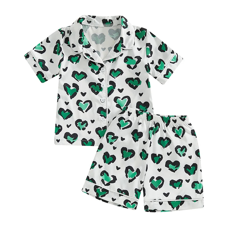 Boys 2PCS Pajama Sets Long Sleeve Lapel Button Up Dinosaur Robot Spaceship Truck Print Shirt Shorts Sleepwear