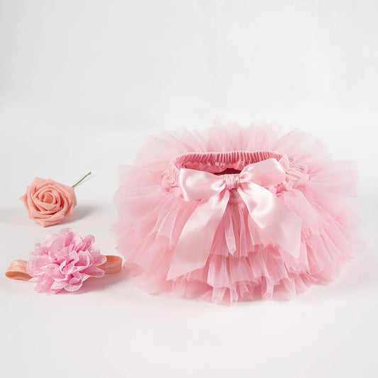 Baby girl tutu skirt 2pcs tulle lace bloomers diaper cover Newborn infant outfits Mauv headband flower set Baby mesh bloomer