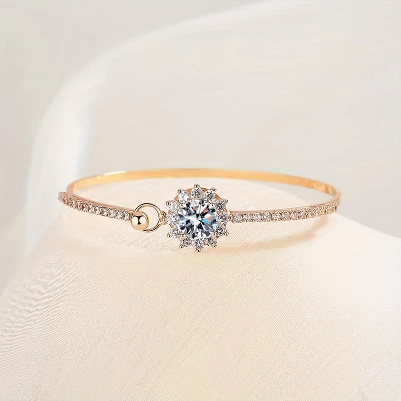 1pc s925 Silver Inlaid 6.5mm Moissanite Small and Delicate Sunflower Bracelet for Men and Women | Gemstone Jewelry | Gifts for H