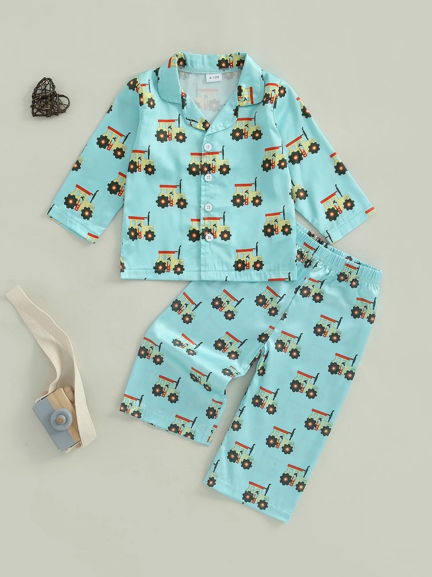 Children s Pajama Set with Dinosaur Print Cozy Button-Up Shirt and Elastic Waist Pants for Comfortable Sleepwear and Lounging