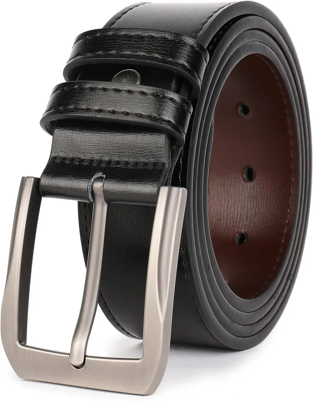 Men’s Casual Leather Jeans Belts 1 1/2” Wide Thick Alloy Prong Buckle Work Dress Belt for Men