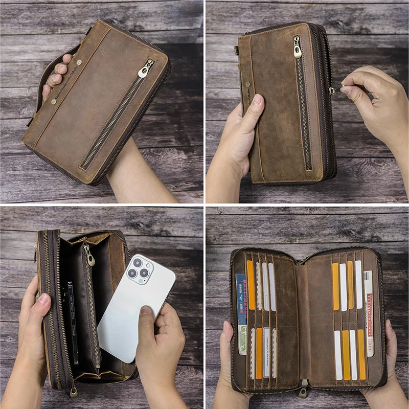 CONTACT'S Men's Clutch Designer Genuine Leather Male Handbag Double Zipper Long Purse Casual Wallet Bag Clutch High Quality