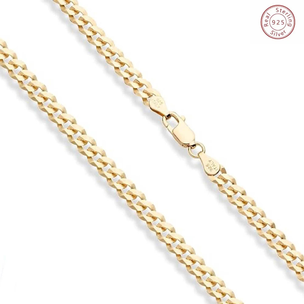 18K Gold Plated 5mm Curb Cuban Link Chain Necklace High Polished 925 Sterling Silver fine Jewelrys Wedding party Gift USA Stock