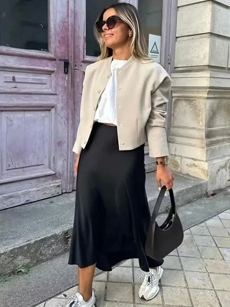 Willshela 2025 Black Satin Skirt Woman High Waist Elegant Long Skirts For Women Fashion Summer Midi Skirt Office Women's Skirts