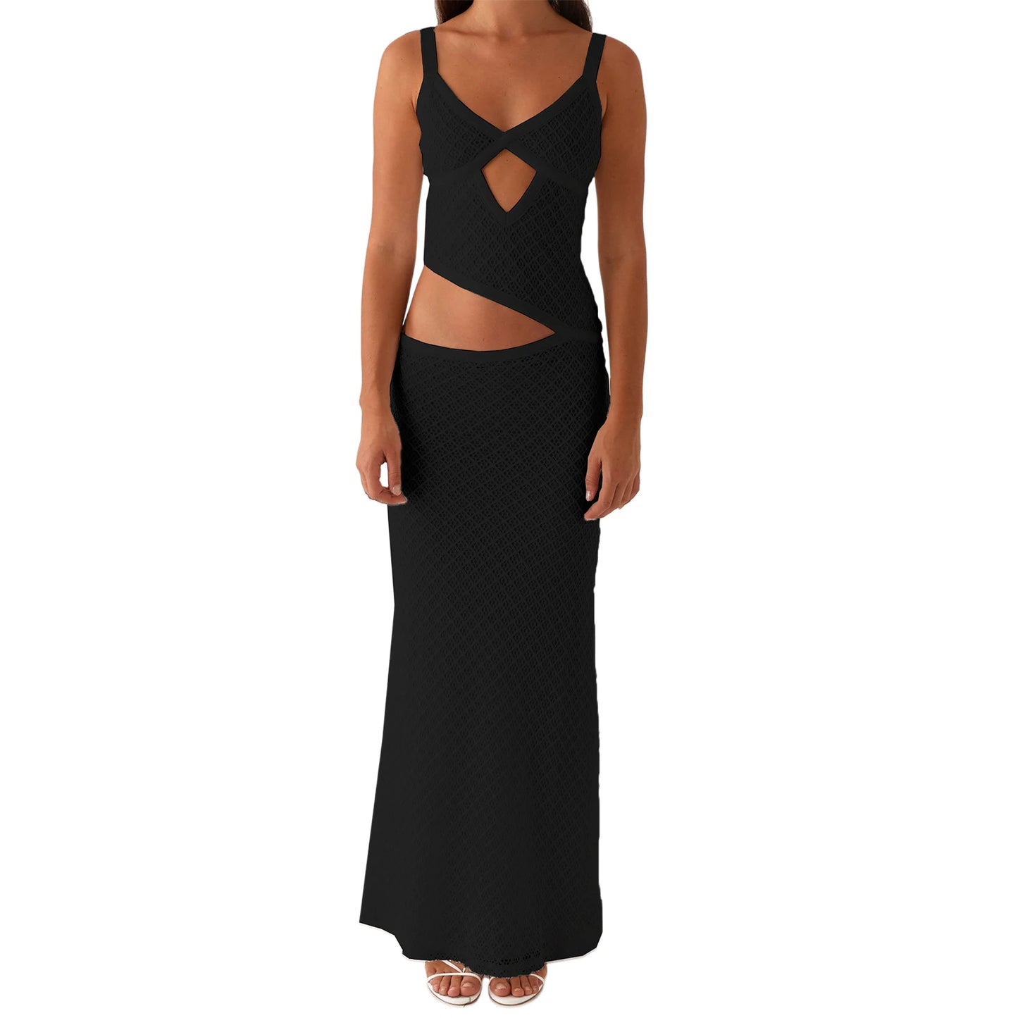 Elegant Women s Sleeveless Spaghetti Strap Bodycon Dress with Chic Hollow Out Design and Fit Silhouette