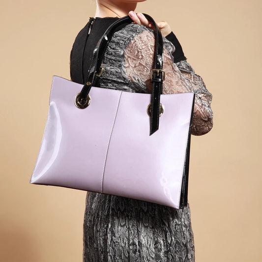 Patent Leather Handbags for Women,Designer, Luxury Tote Bag Large Capacity,Business Vintage Shiny Underarm Purses Shoulder Bags