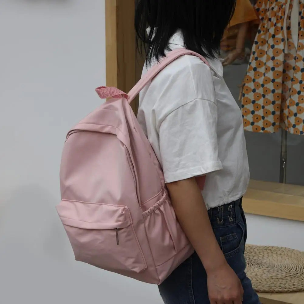 Fashion Women Large Capacity Travel Handbags Preppy Style Solid Color Zipper School Backpack Students Nylon Knapsacks