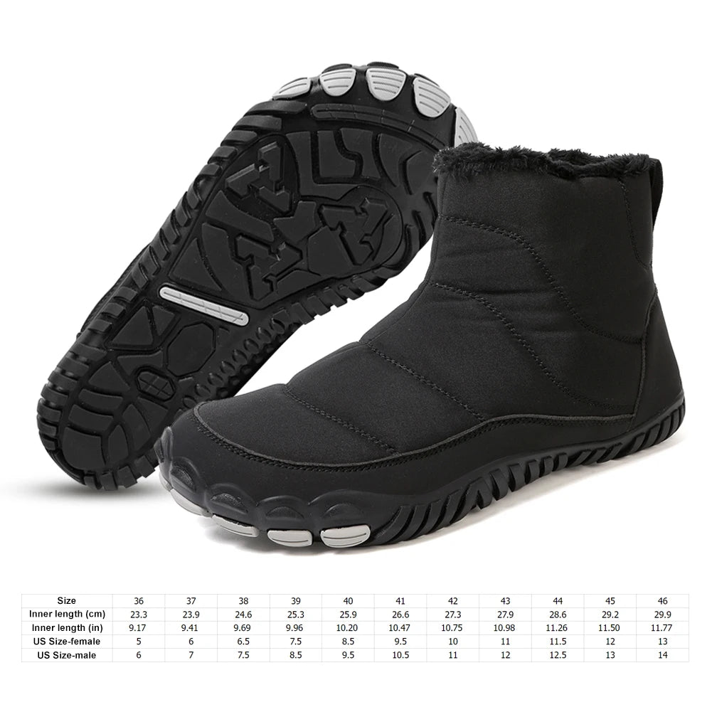 Winter Snow Boots Lightweight Barefoot Shoes Waterproof Casual Ankle Boots Zip Closure Fashion Warm Lined Booties for Men Women