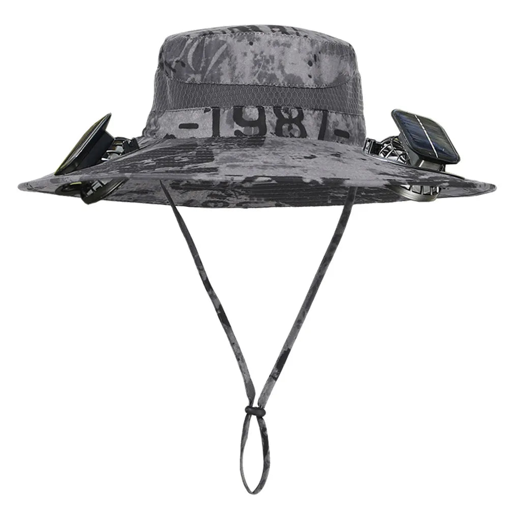 Wide Brim Outdoor Sun Hat with 2 Solar Fan Wide Brim Bucket Hat Fisherman Hat for Men Swim Hat Outdoor Fishing Hat USB Charging