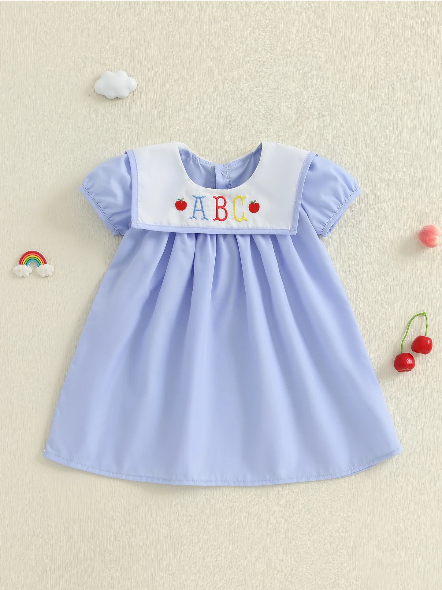 Girls Summer Dress with Floral Embroidery and Ruffle Sleeves Cute Back to School Dress for Toddler Girls Casual Dress for Kids