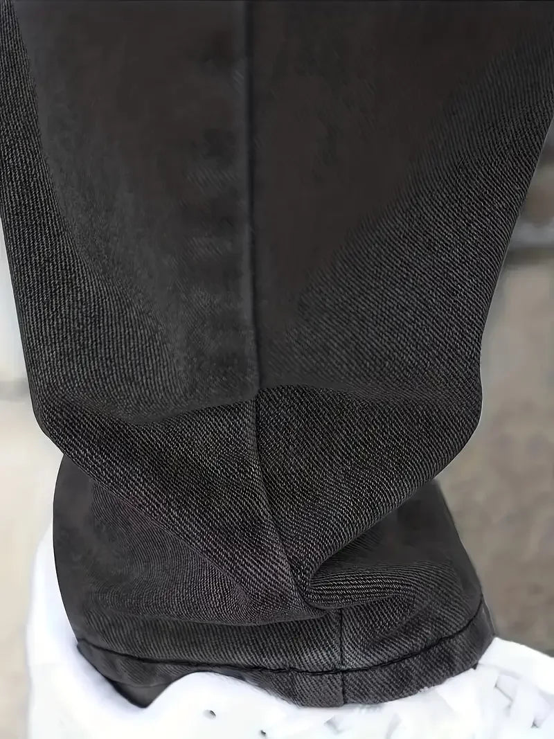 Men's Slim Straight Leg Jeans - Trendy Avant-Garde Solid Color Cotton Blend Jeans for Motorcycle Riding, Skateboarding & Light B