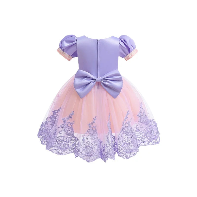 Girls Sparkly Sequin Princess Dress Ruffle Sleeve Tulle Ball Gown Patchwork Dress for Birthday Party Performance