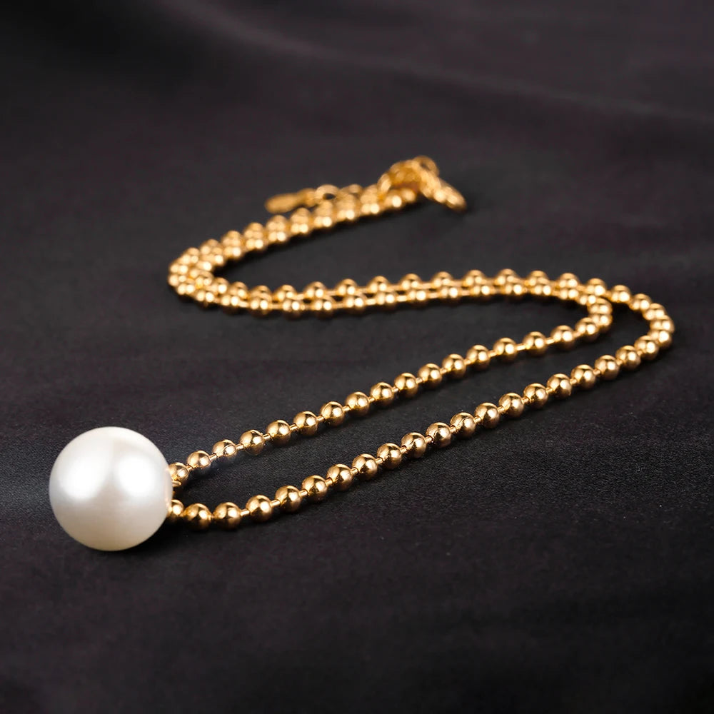 18K Gold Plated S925 sterling silver Elegant Charm Freshwater Pearl Pendant Necklace For Women Anti Allergic Jewelry USA Shiped