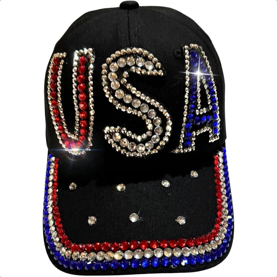 Popfizzy Rhinestone Baseball Cap for Women and Girls Fun Bedazzled Hats Cute Bling Denim and Diamond Hat Sparkly Gifts
