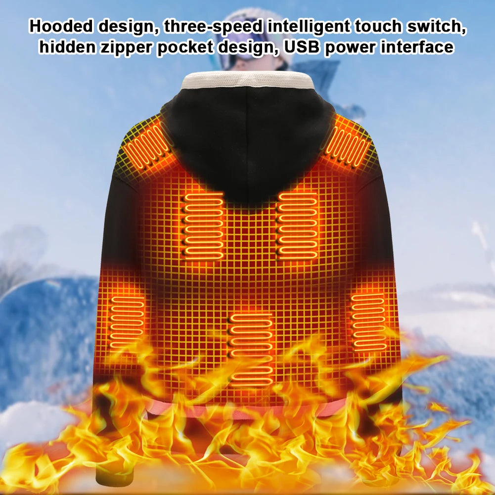 9-Zone Heating Jacket USB Sweatshirts Long Sleeve Streetwear Loose Coats Cozy USB Rechargeable 3 Heat Levels for Winter M-4XL