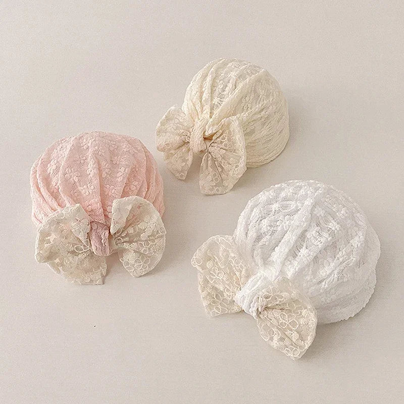 Summer Thin Baby Hats Turban Cute Bow Lace Newborn Boy Girl Indian Caps Infant Baby Headwear Kids Accessories Photography Props