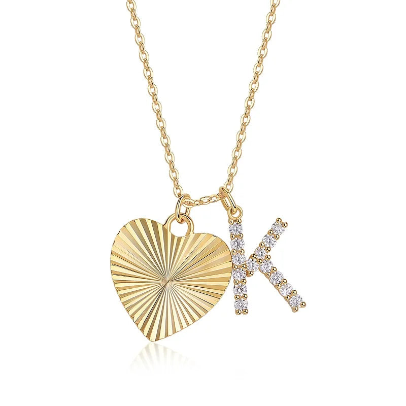 JIUZUAN Letter K Pendant Heart Necklace for Women Gold Plated 925 Silver Dainty Jewelry Gift Birthday Anniversary Elegant