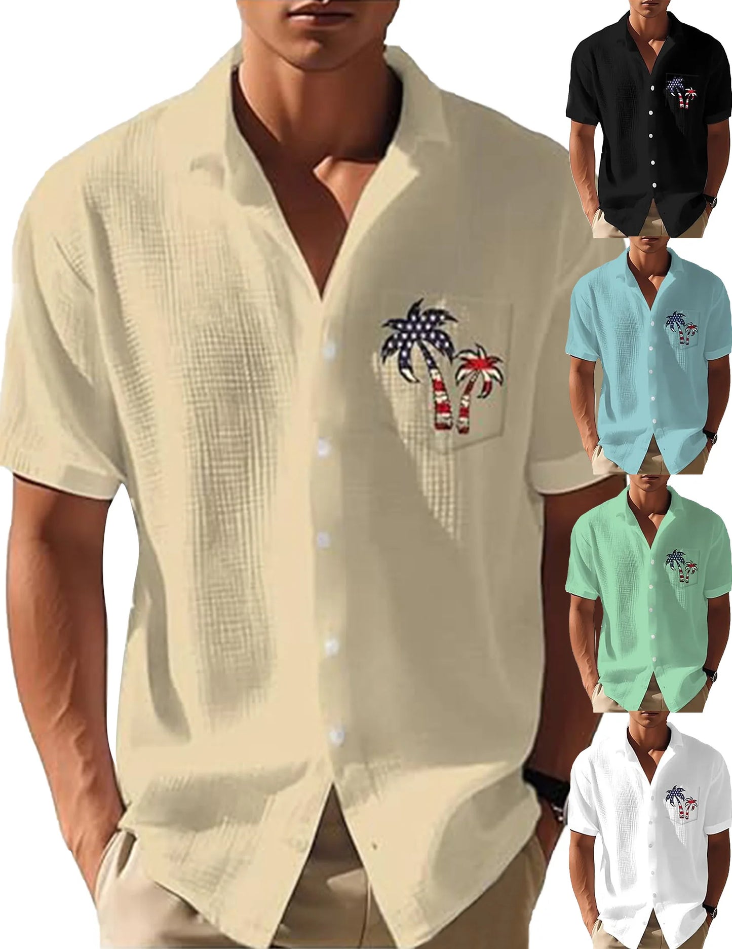 Mens Coconut Tree Flag Casual Shirt Short Sleeve Sport Shirt Fashion Summer Tops for Men Beach Summer Wedding Shirt