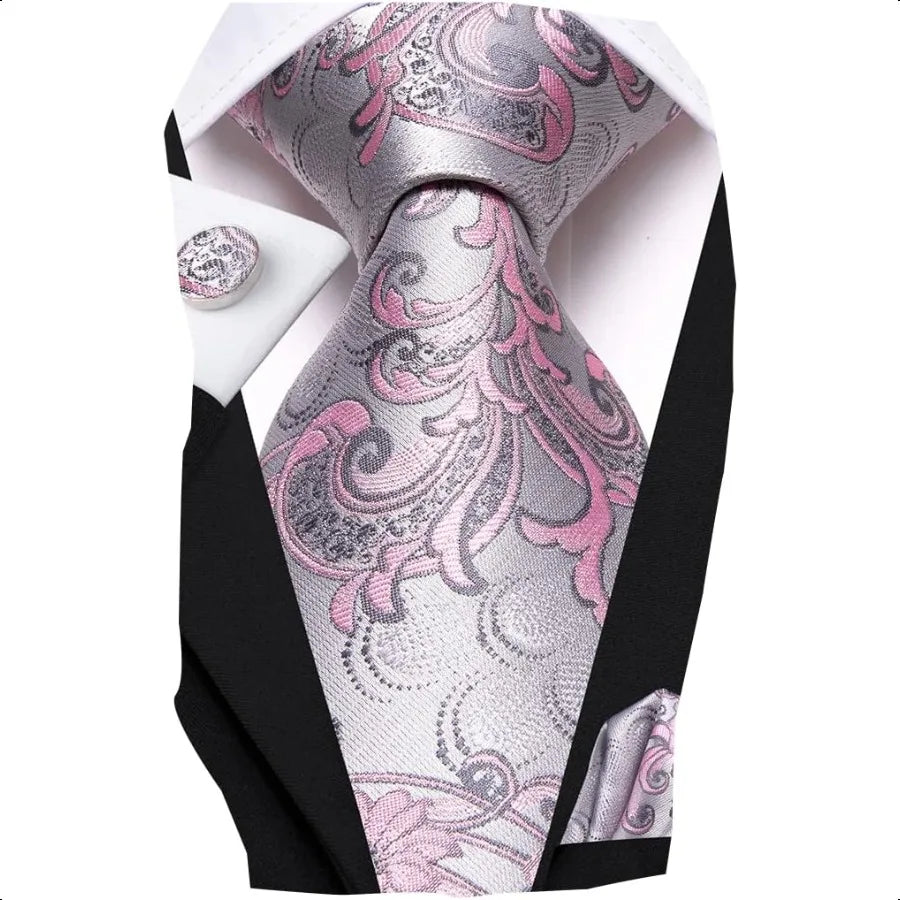Men's Tie Sets Silk Paisley Striped Necktie Pocket Square Cufflinks Sets Wedding Business Holiday