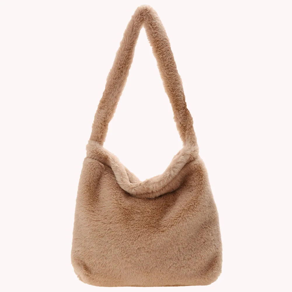 Women Fashion Plush Shoulder Bag Large Capacity Heart Fluffy Commuting Bag Simple Shopping Bag Furry Messenger Bag Chic Hobo Bag