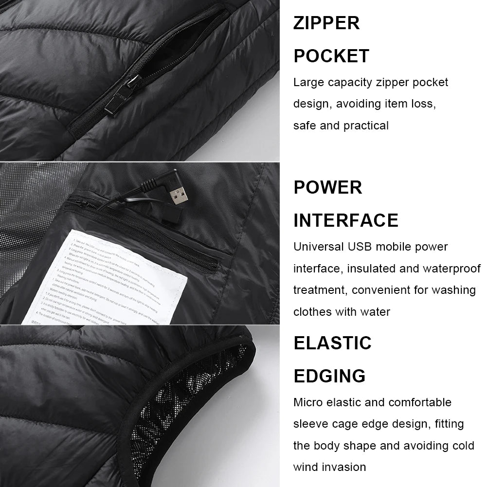 10 Heating Zones Electric Heated Jackets USB Heating Vest Thermal Winter Warm Jacket for Kids Boys Girls