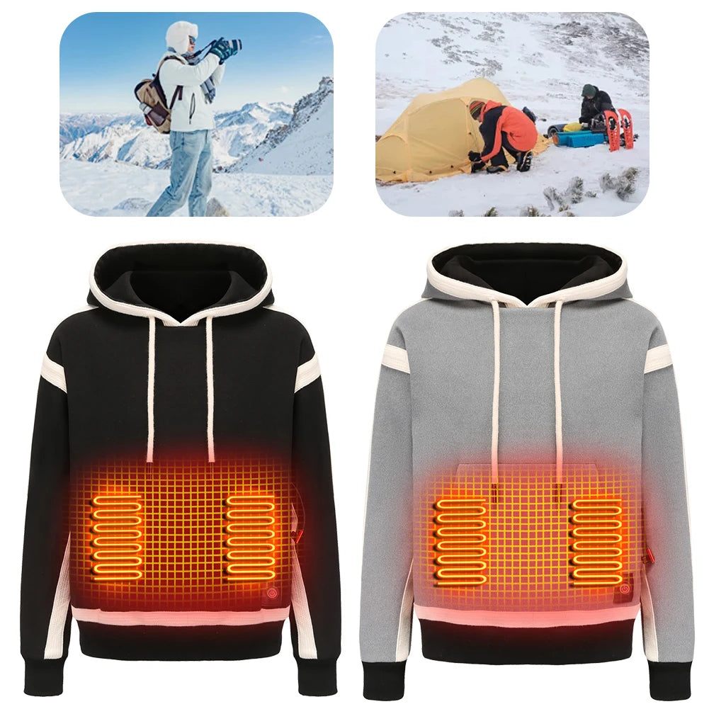 9-Zone Heating Jacket USB Sweatshirts Long Sleeve Streetwear Loose Coats Cozy USB Rechargeable 3 Heat Levels for Winter M-4XL