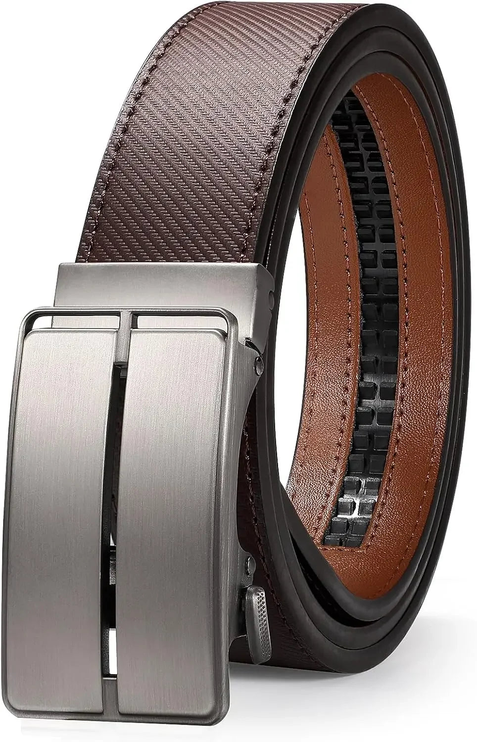 Mens Belt Leather Ratchet Belt For Men Automatic Ratchet Buckle 1 3/8" Slide Belt for Dress Pant