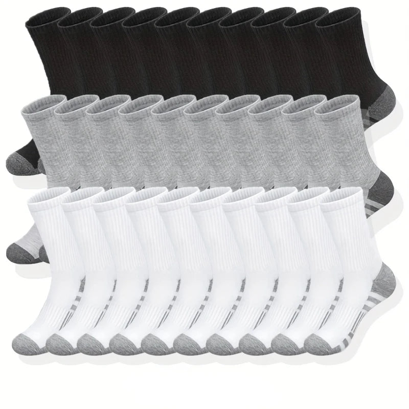30 pairs of socks, comfortable and breathable mid-length socks (black + white + gray / 10 pairs each)