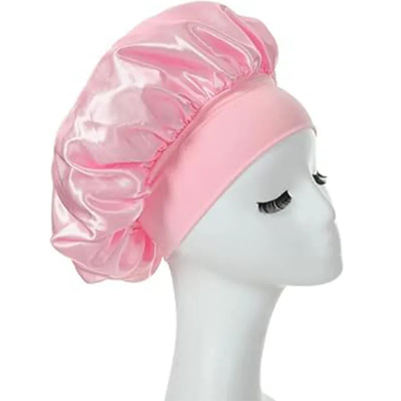 Women Satin Bonnet Night Sleep Cap Hair Hat Silk Head Cover Wide Elastic Band