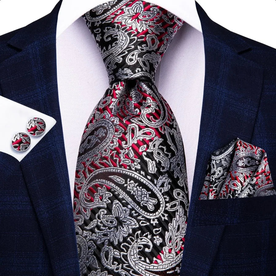 HiTie Silk Paisley Ties for Men Necktie Pocket Square Cufflinks Set Foral Tie Sets Formal Business