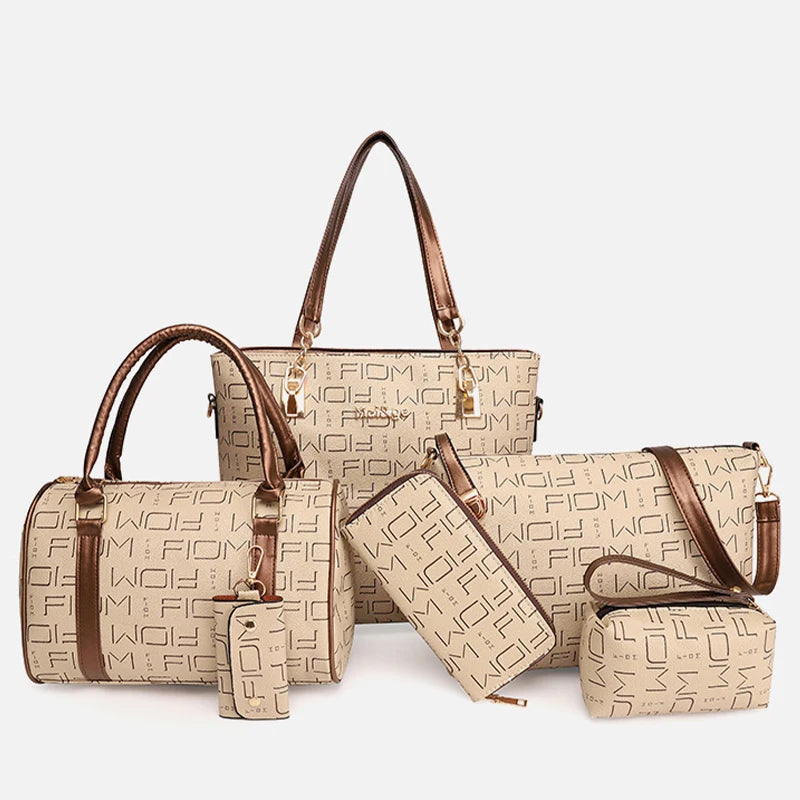 Pahajim 6-Pcs Women Handbag Purse Shoulder Totes Satchel Bags Top-Handle Boston Bag Crossbody Bag Wallet Messenger Set