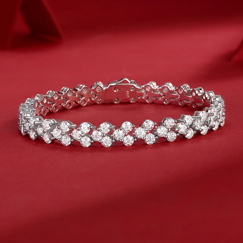 JIUZUAN Moissanite Flower Tennis Bracelet 925 Sterling Silver 18K Gold Plated Elegant Gift for Birthday Holiday Women