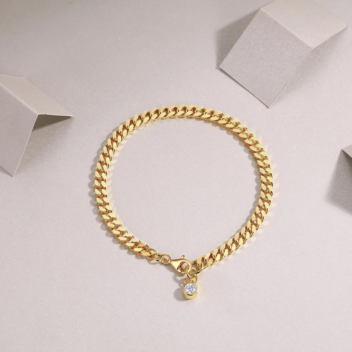 JIUZUAN 4mm Moissanite Bracelet for Women, S925 Silver, 18K Gold Plated, D-Color VVS1, Hypoallergenic Christmas Gift Jewelry