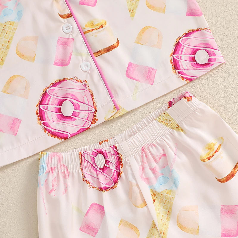 Boys 2PCS Pajama Sets Long Sleeve Lapel Button Up Dinosaur Robot Spaceship Truck Print Shirt Shorts Sleepwear