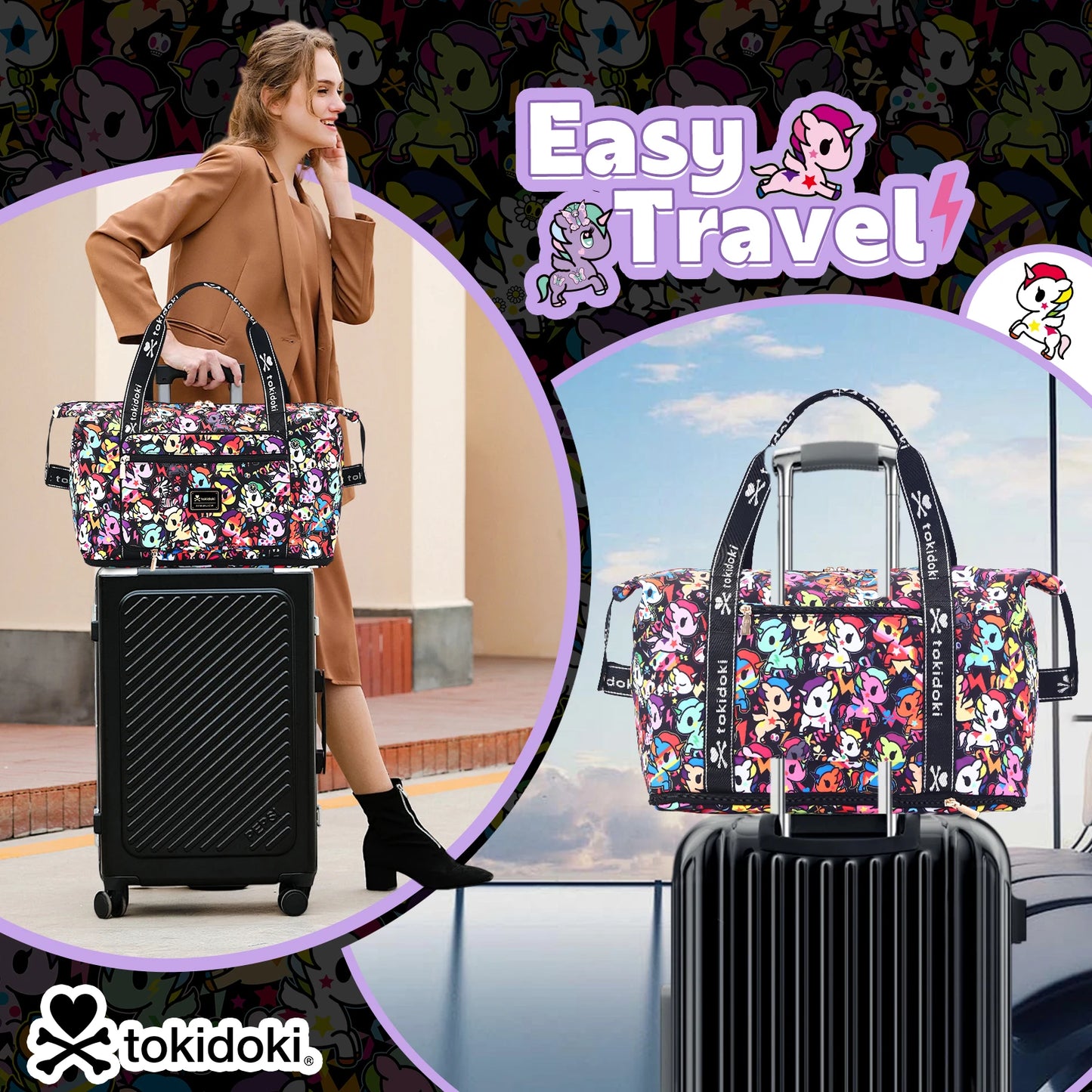 Tokidoki Unicorno Travel Luggage Bag for Short Trip Duffle Bag 40L Large Capacity Multi-functional Handbag for Sports Gym