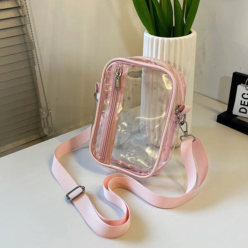 Women Girls Messenger Bag with Adjustable Shoulder Strap Clear Crossbody Purse Transparent Shoulder Bag for Work Concert Sports